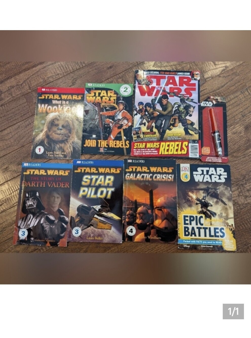 Star wars bundle, six books, one magazine and a lightsaber pen